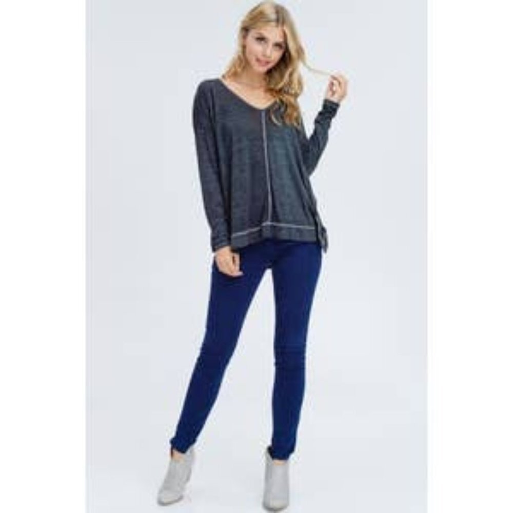 NWT New Free People Pullover V-Neck Gray Purple Size L